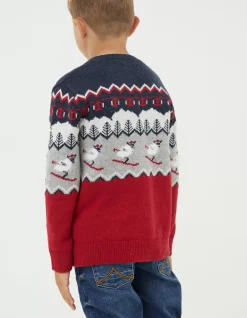 FatFace Shelter Stevie Sheep Ski Jumper Cherry Red Outlet