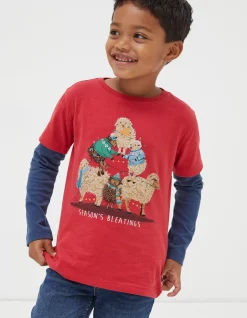 FatFace Shelter Stevie Sheep T-Shirt Cherry Red Sale