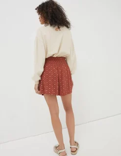 FatFace Shirred Clip Geo Shorts Rust Red New