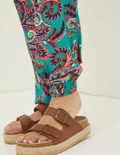 FatFace Shirred Festival Trousers Teal Green New