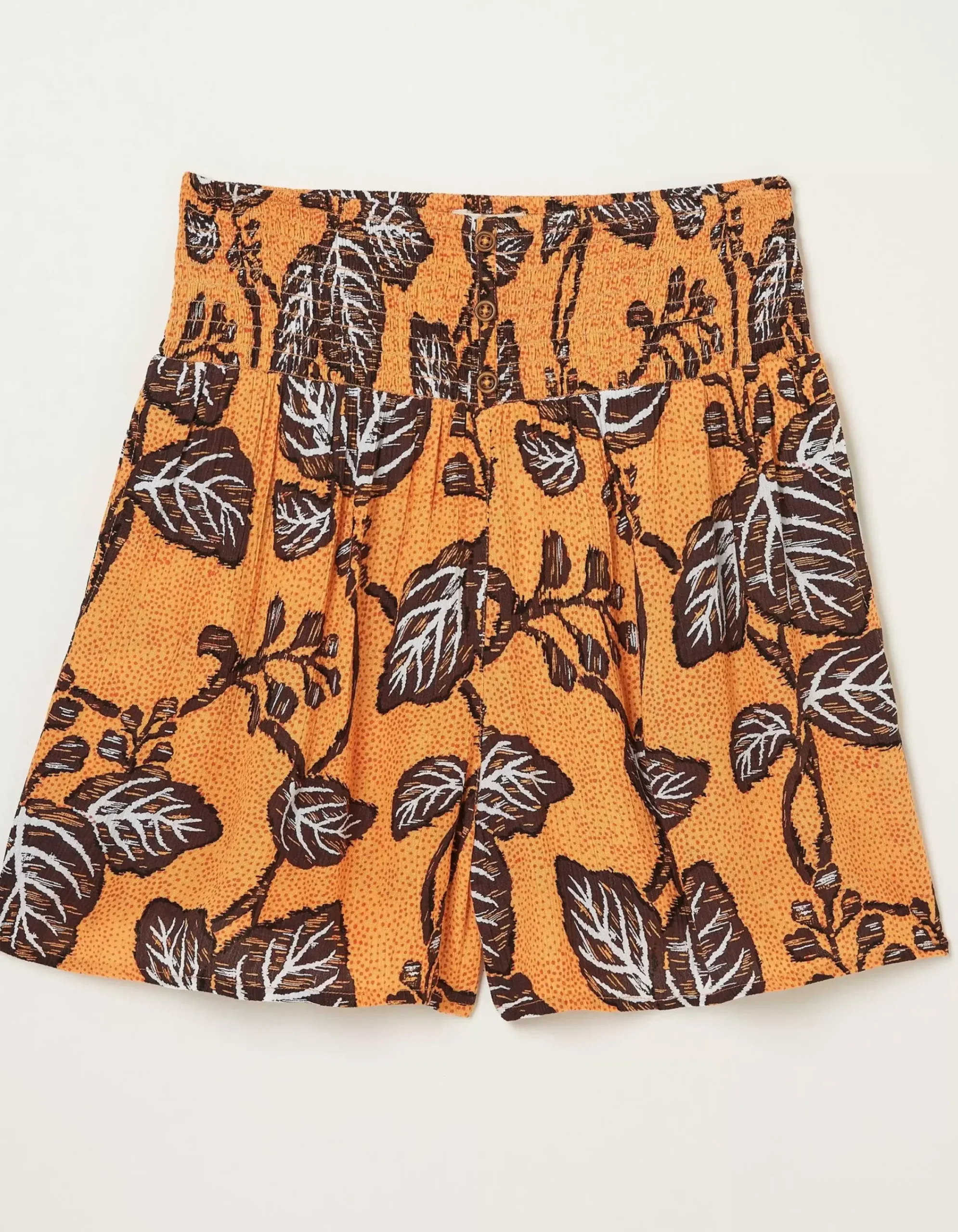 FatFace Shirred Vine Floral Shorts Golden Yellow Clearance