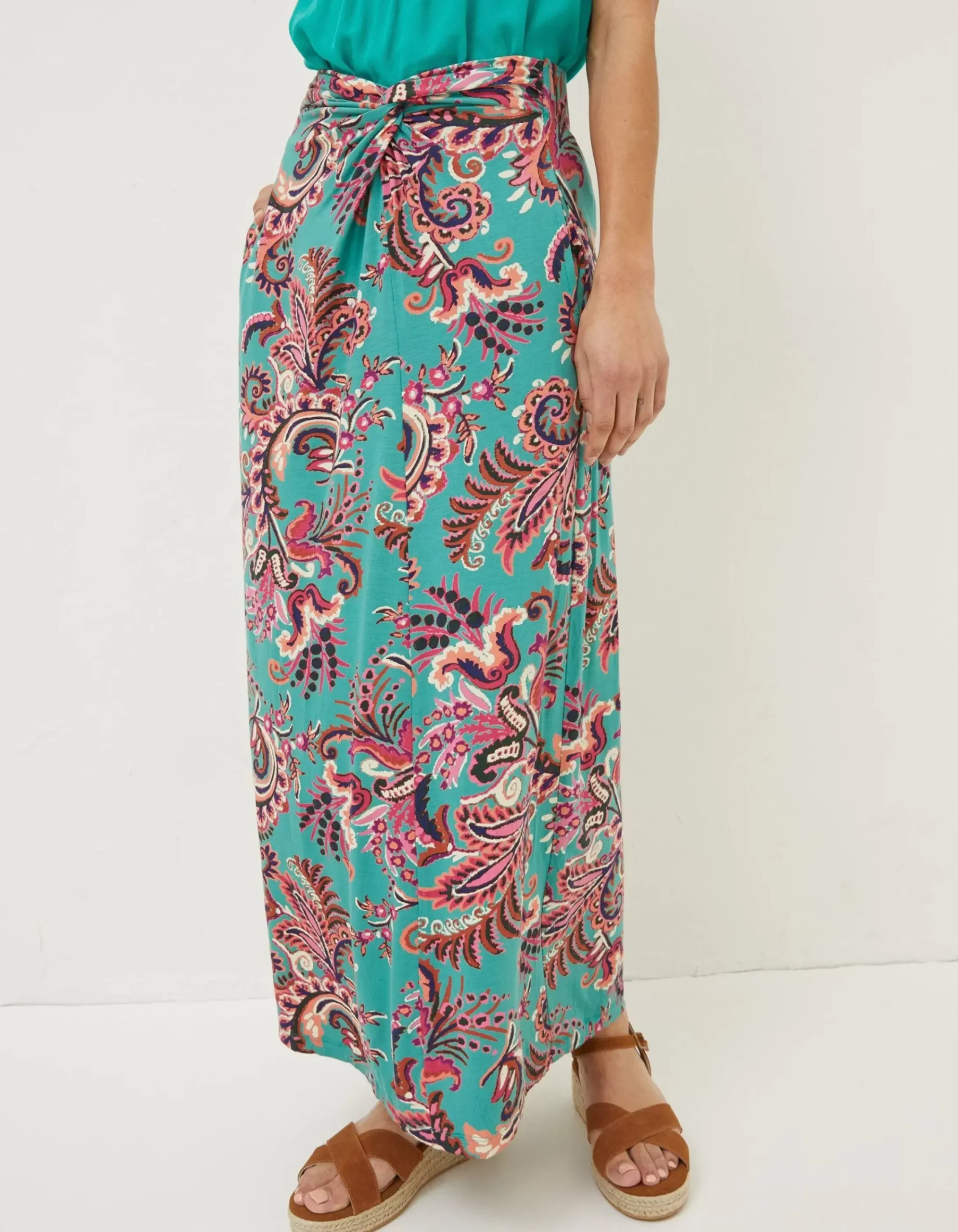 FatFace Shona Festival Jersey Maxi Skirt Teal Green Clearance