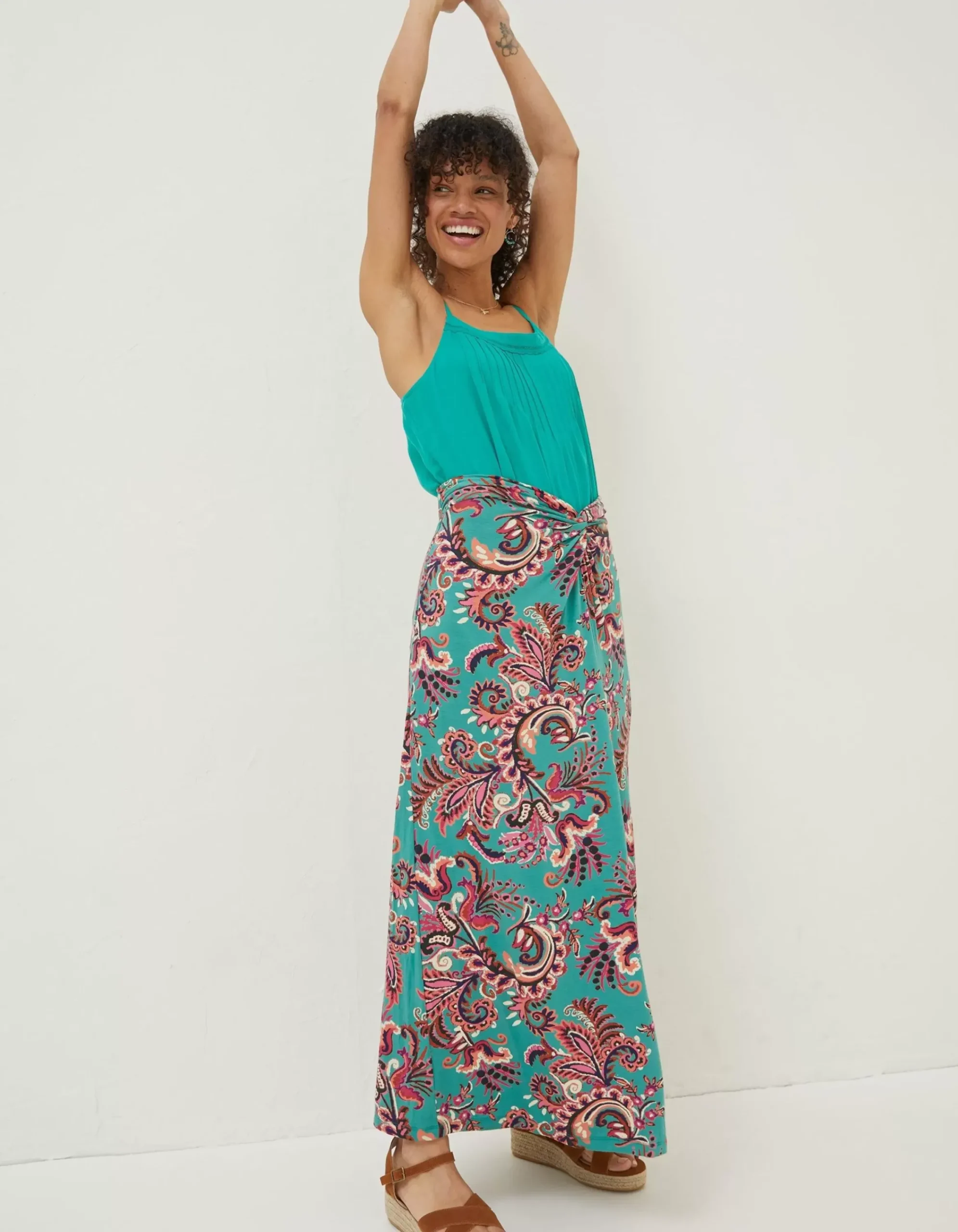 FatFace Shona Festival Jersey Maxi Skirt Teal Green Clearance