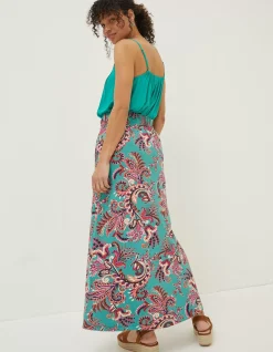 FatFace Shona Festival Jersey Maxi Skirt Teal Green Clearance