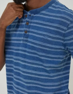 FatFace Short Sleeve Indigo Texture Henley Blue Hot