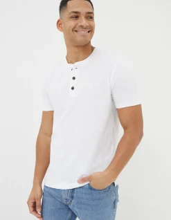 FatFace Short Sleeve Slub Henley T-Shirt White Hot