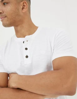 FatFace Short Sleeve Slub Henley T-Shirt White Hot