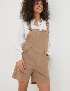 FatFace Shortie Canvas Dungarees Stone Discount