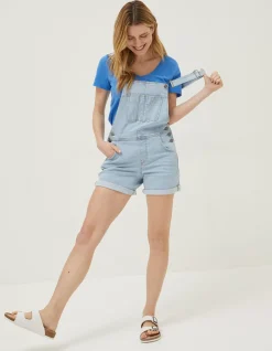 FatFace Shortie Dungarees Bleach Wash New