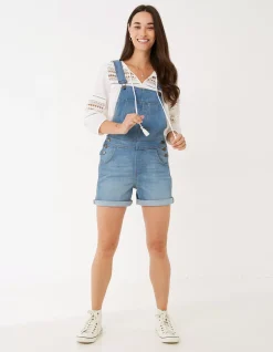 FatFace Shortie Dungarees Light Wash