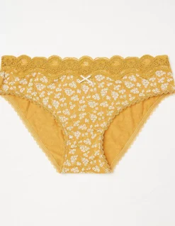 FatFace Sienna Floral Mini Knickers Mustard Yellow Clearance