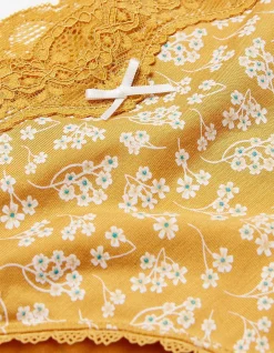 FatFace Sienna Floral Mini Knickers Mustard Yellow Clearance