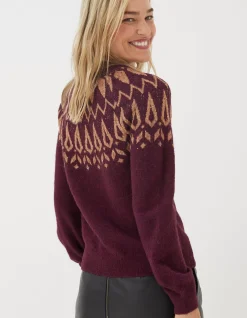 FatFace Silve Fairisle Sparkle Jumper Plum Outlet