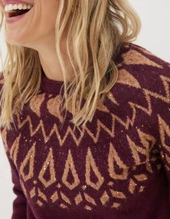 FatFace Silve Fairisle Sparkle Jumper Plum Outlet