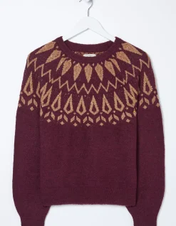 FatFace Silve Fairisle Sparkle Jumper Plum Outlet