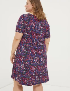 FatFace Simone Abstract Jersey Dress Purple Discount