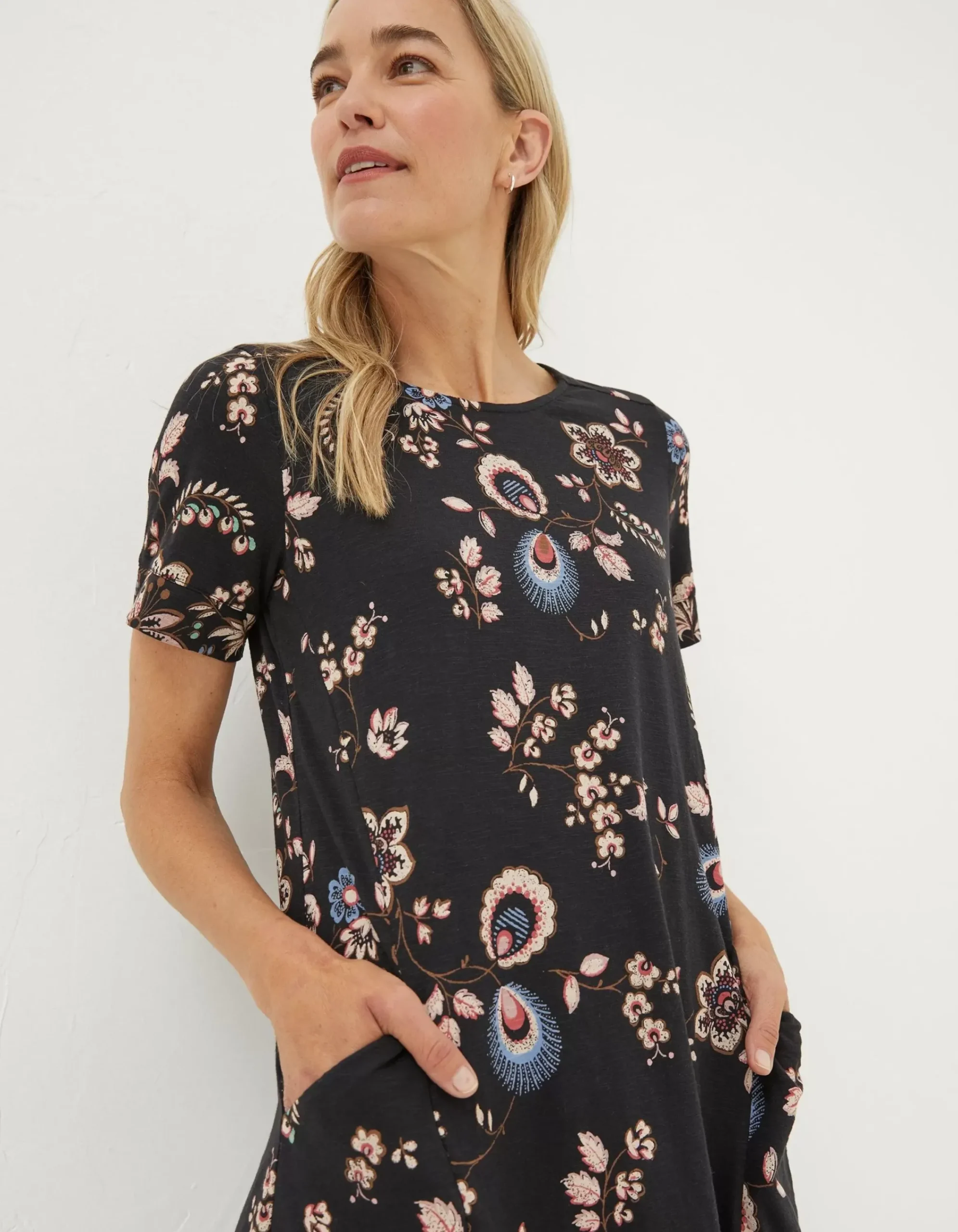 FatFace Simone Floral Jersey Dress Black Clearance