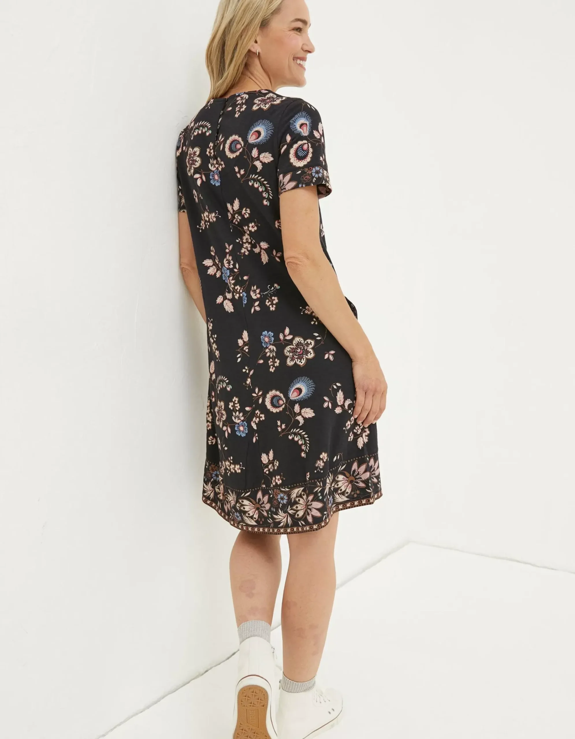 FatFace Simone Floral Jersey Dress Black Clearance