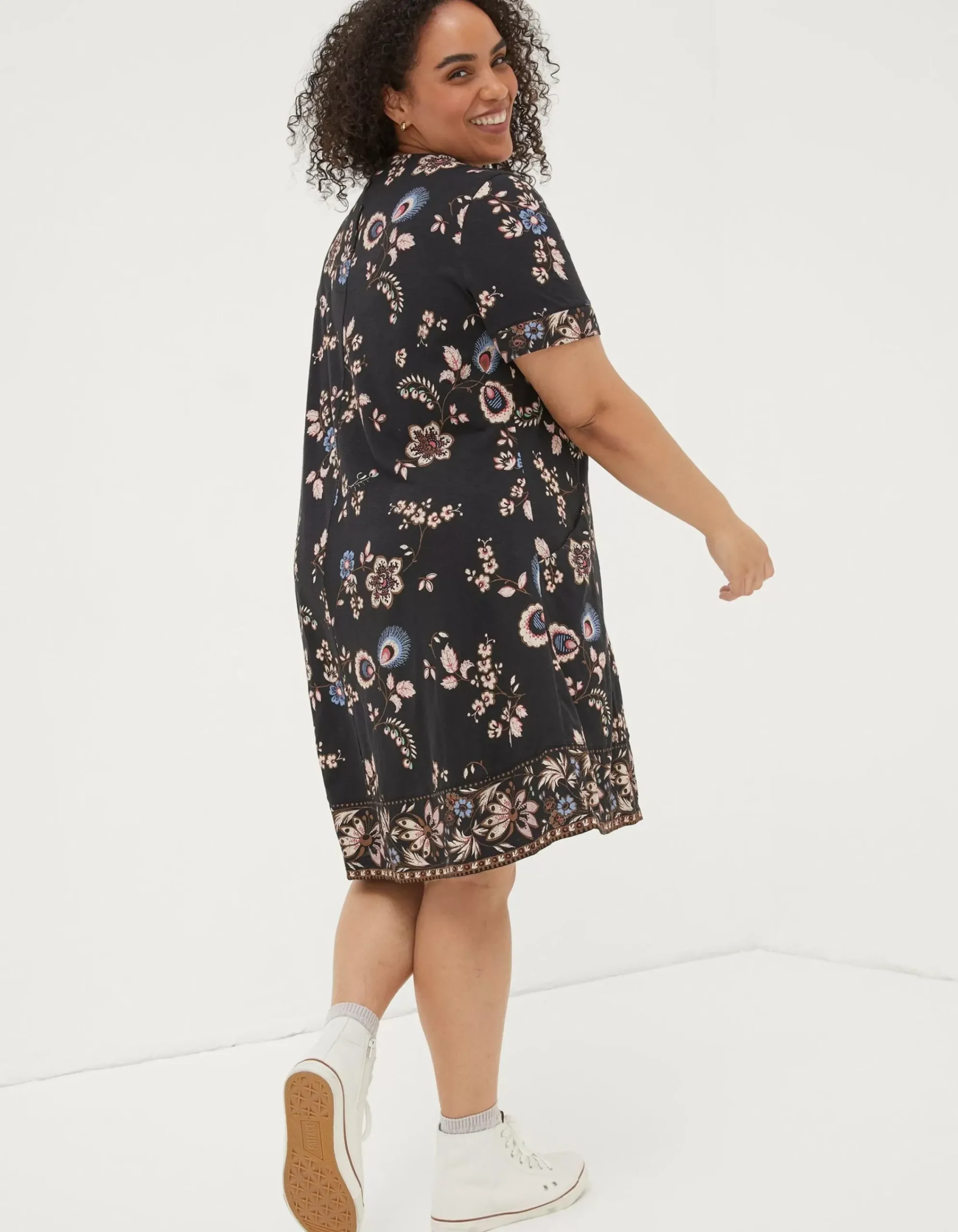 FatFace Simone Floral Jersey Dress Black Clearance