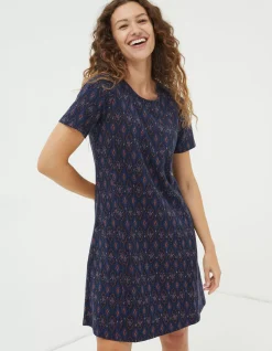 FatFace Simone Jacquard Dress Dark Navy Outlet