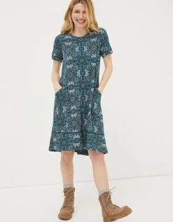 FatFace Simone Mirrored Jersey Dress Teal Green New