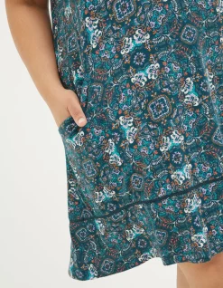 FatFace Simone Mirrored Jersey Dress Teal Green New