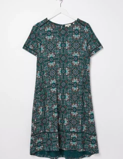 FatFace Simone Mirrored Jersey Dress Teal Green New