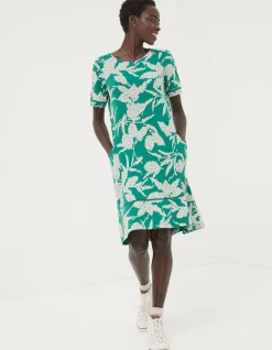 FatFace Simone Textured Leaves Jersey Dress Green Best