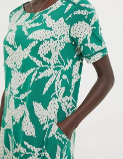 FatFace Simone Textured Leaves Jersey Dress Green Best