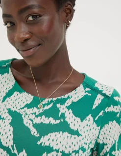 FatFace Simone Textured Leaves Jersey Dress Green Best
