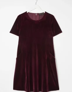 FatFace Simone Velvet Dress Dark Plum Online