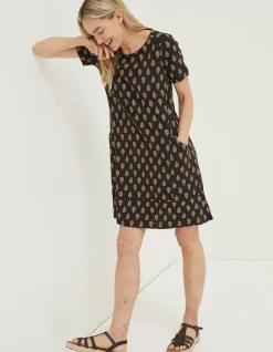 FatFace Simone Woodblock Jersey Dress Black Sale