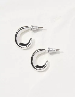 FatFace Simple Huggy Hoop Earrings Silver