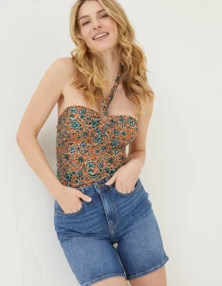 FatFace Sketched Floral Hoop Tankini Top Light Orange