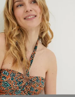 FatFace Sketched Floral Hoop Tankini Top Light Orange