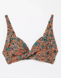 FatFace Sketched Floral Twist Bikini Top Light Orange Discount