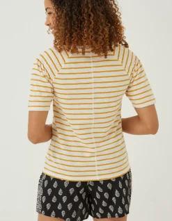 FatFace Skylar Stripe Top Golden Yellow Best