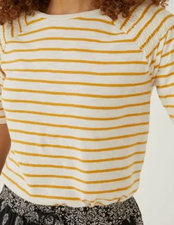FatFace Skylar Stripe Top Golden Yellow Best