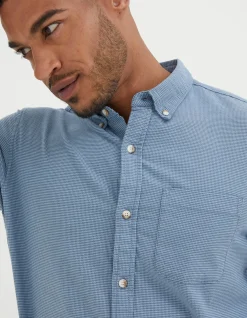 FatFace Slim Hove Micro Check Shirt Blue Discount