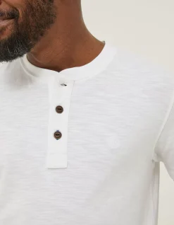 FatFace Slub Henley T-Shirt White Discount