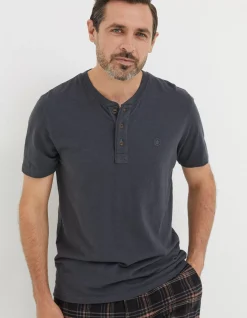 FatFace Slub Henley T-Shirt Washed Black Hot