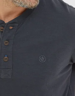 FatFace Slub Henley T-Shirt Washed Black Hot