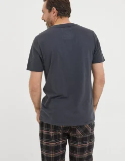 FatFace Slub Henley T-Shirt Washed Black Hot