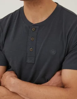 FatFace Slub Henley T-Shirt Washed Black Hot
