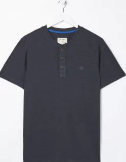 FatFace Slub Henley T-Shirt Washed Black Hot