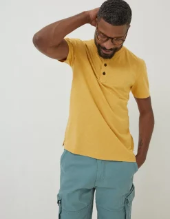 FatFace Slub Henley T-Shirt Yellow Sale