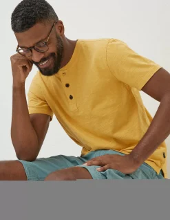 FatFace Slub Henley T-Shirt Yellow Sale