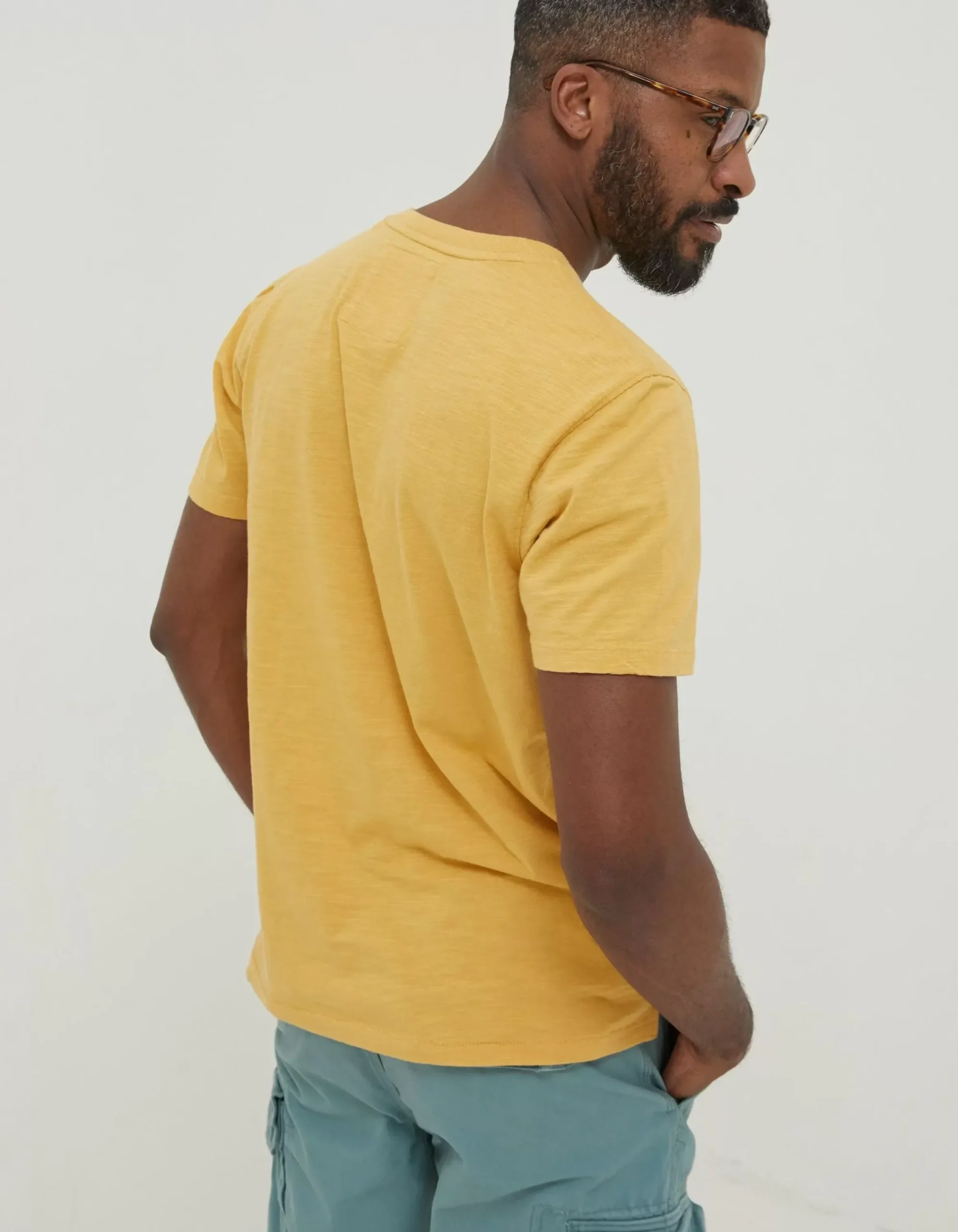 FatFace Slub Henley T-Shirt Yellow Sale