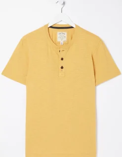 FatFace Slub Henley T-Shirt Yellow Sale
