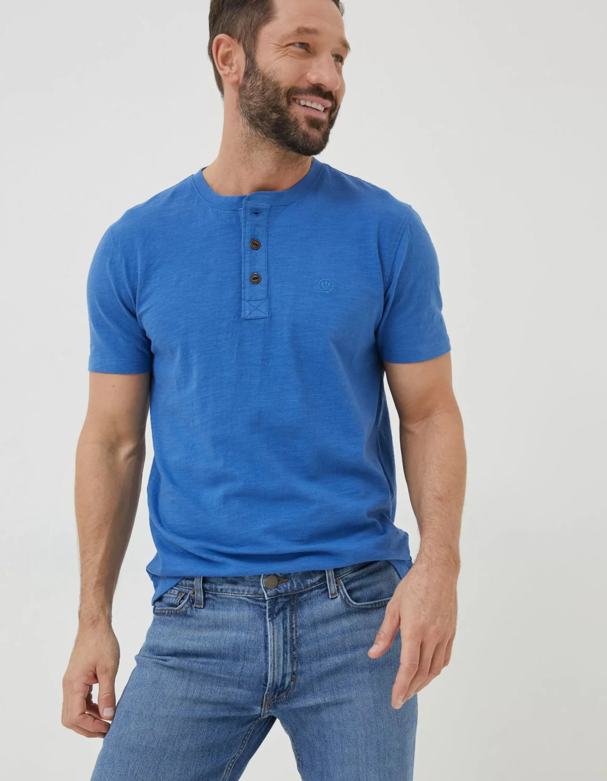 FatFace Slub Henley T-Shirt Cobalt Blue Online